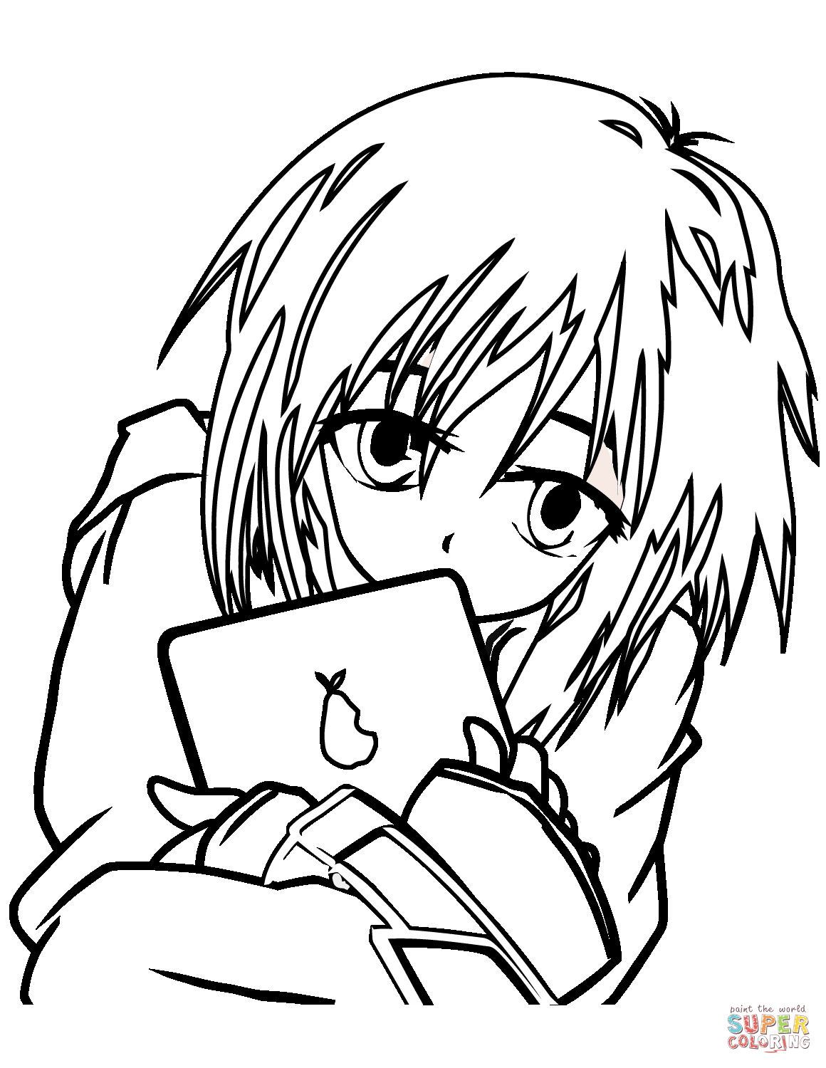 Anime girl with tablet coloring page free printable coloring pages
