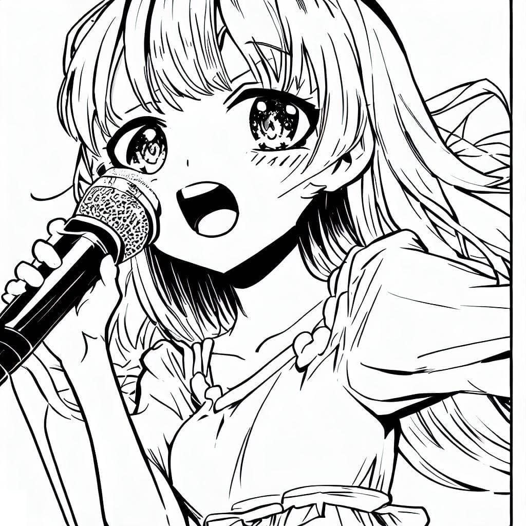 Singing anime girl coloring page