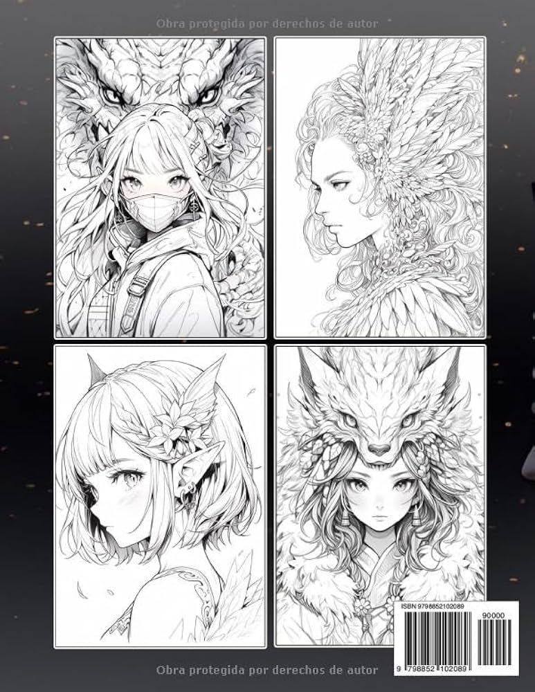 Libro para colorear anime y manga sumãrgete en el cautivador mundo de los retratos japoneses donde los dragones pãjaros leones flores y mãs para colorear que muestran chicas kawaii lore