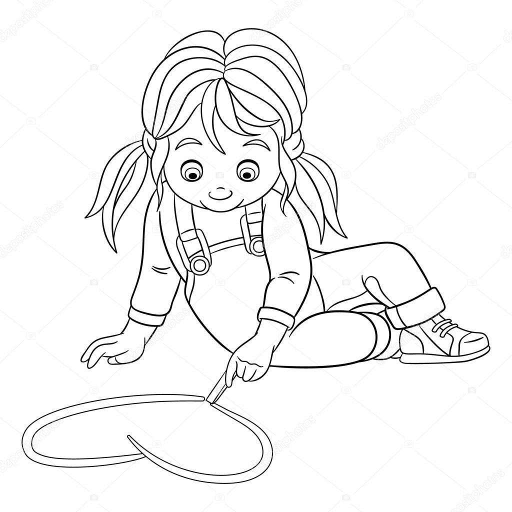 Pãgina para colorear con corazãn de dibujo de chica vector de stock de sybirko