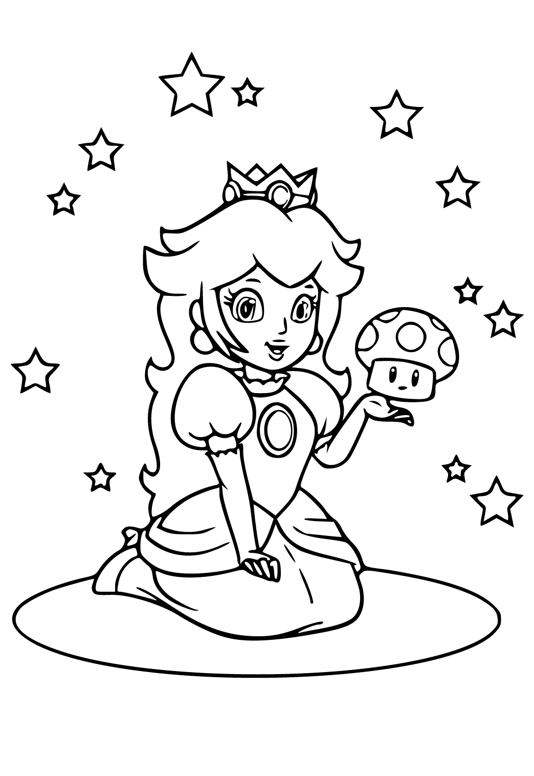 Free printable princess peach mushroom coloring page for adults and kids