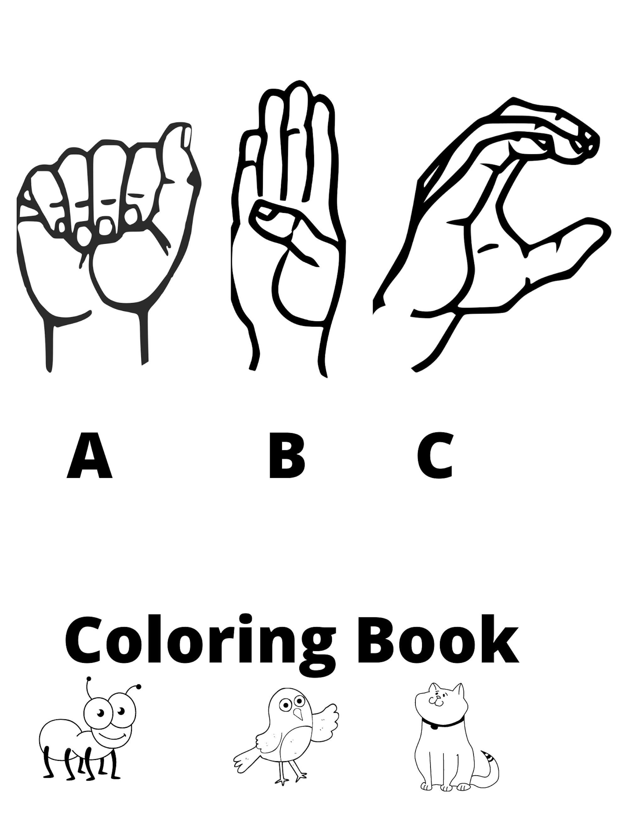 Sign language coloring pages alphabet