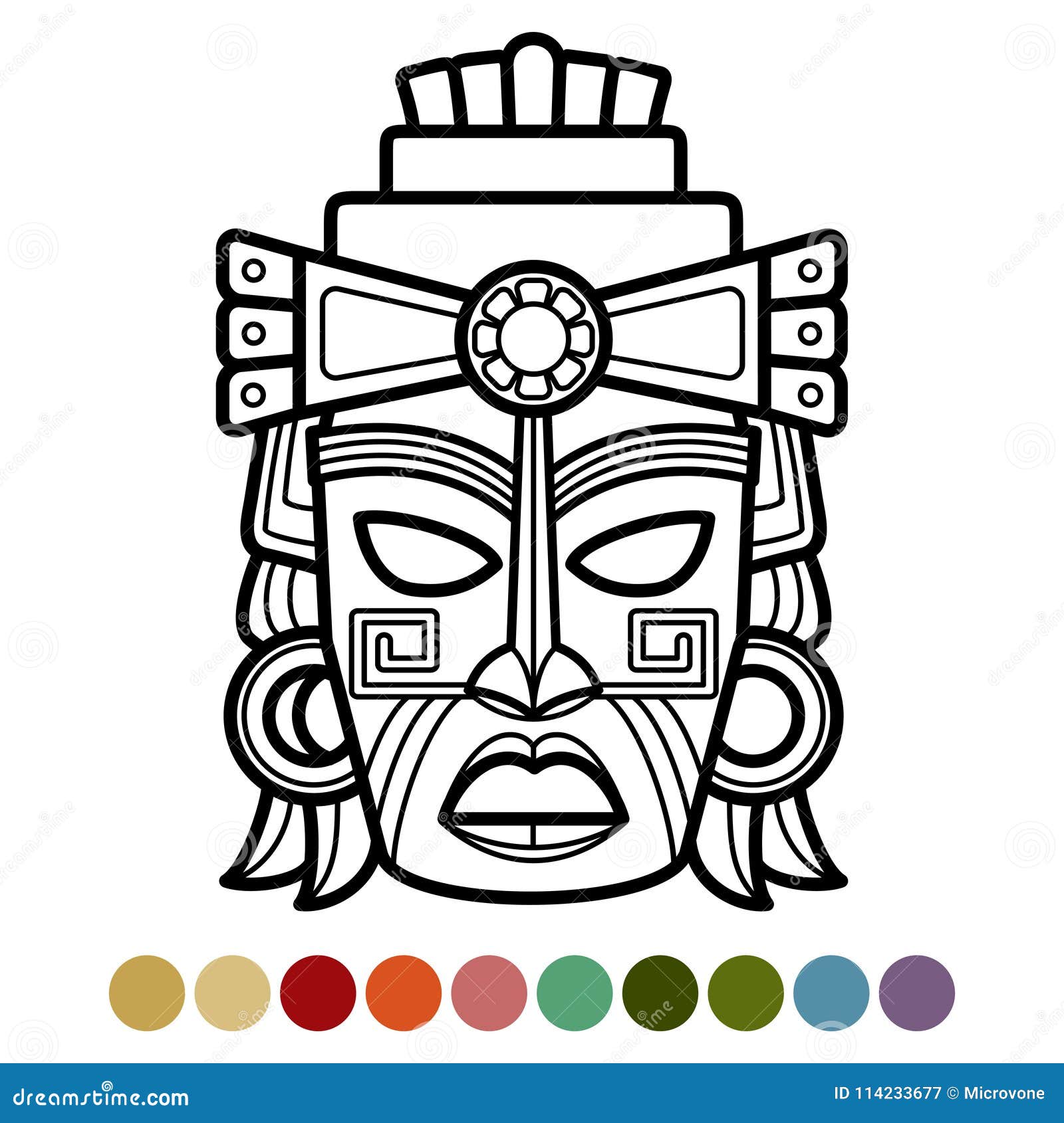 Mexican african aztec mask coloring page stock vector