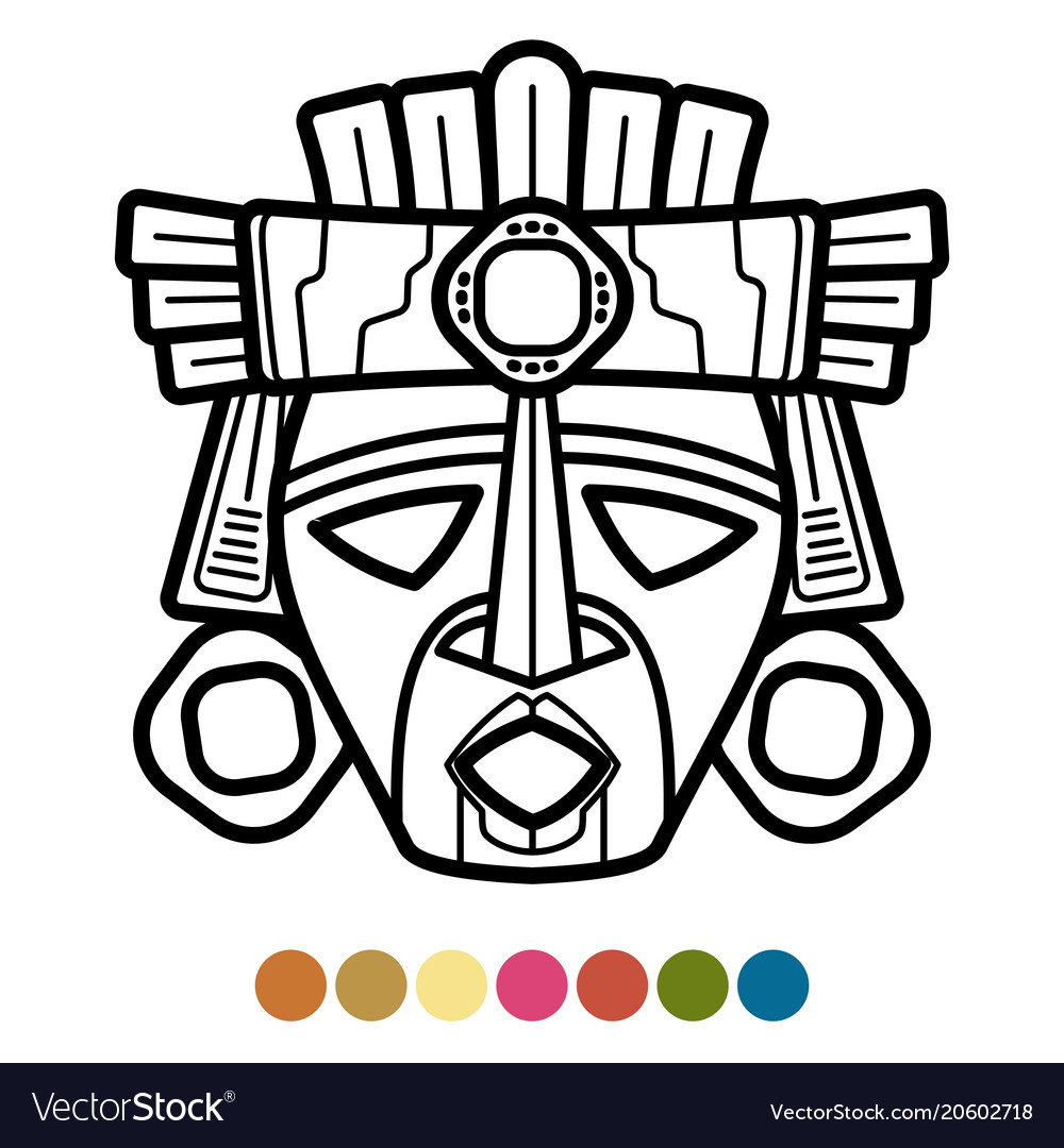Coloring atzec african mexican mask royalty free vector