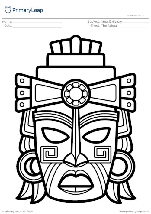 History louring page aztec mask worksheet