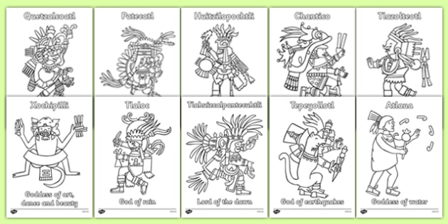 Aztec gods colouring sheets for kids teacher made