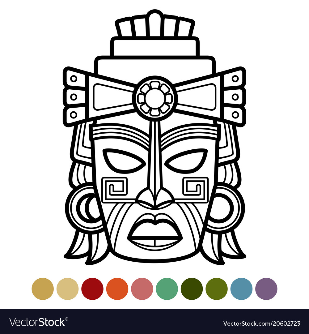 Mexican african aztec mask coloring page vector image