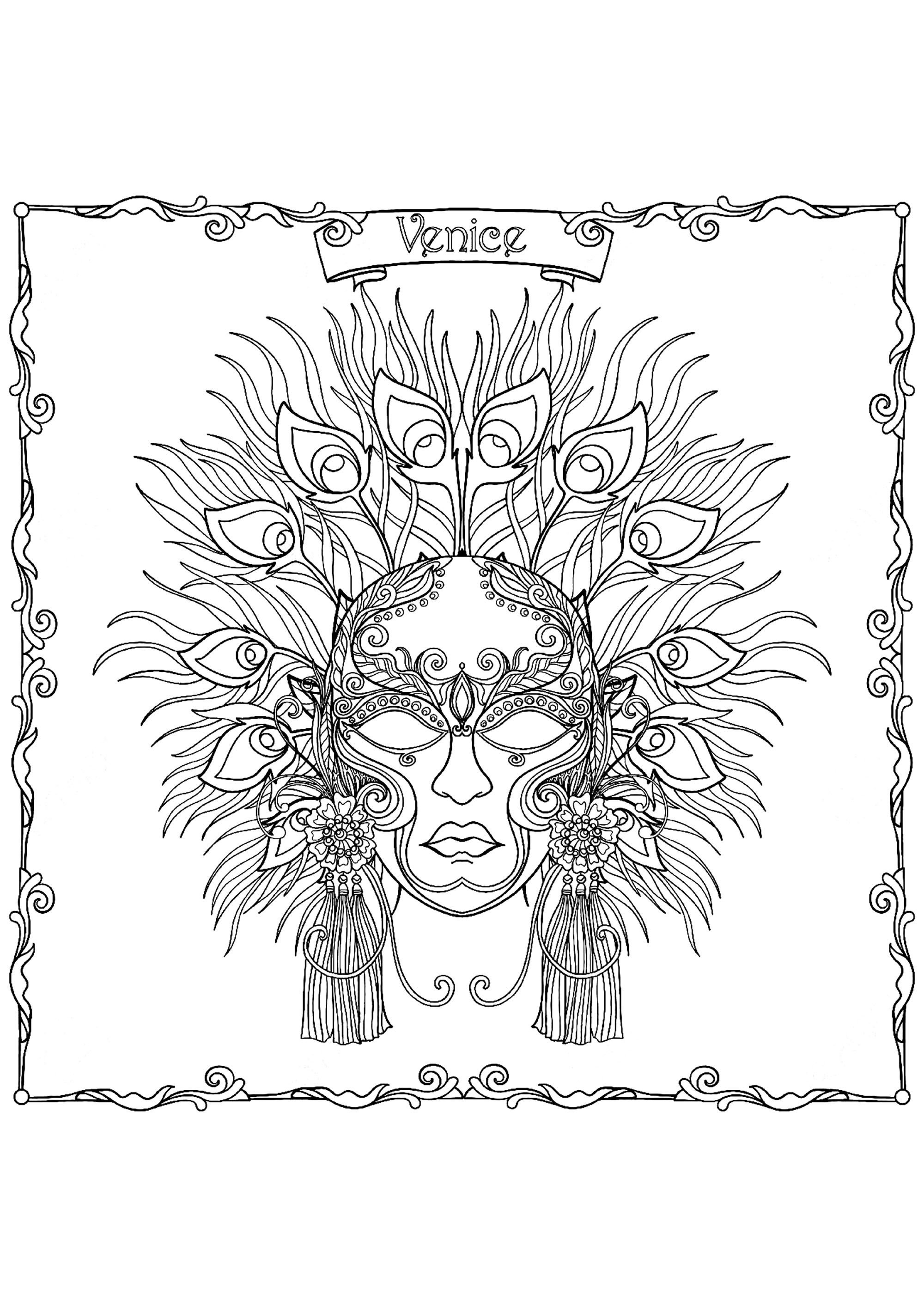 Veian carnival mask with feathers and ornaments