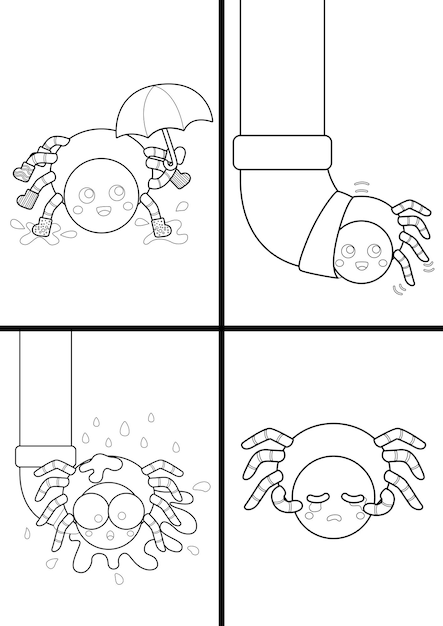 Premium vector itsy bitsy spider from classic song coloring page for kids and adult