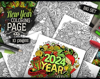 Buy happy new year coloring pages merry christmas printable coloring sheets xmas colouring doodle big set digital download jpeg online in india