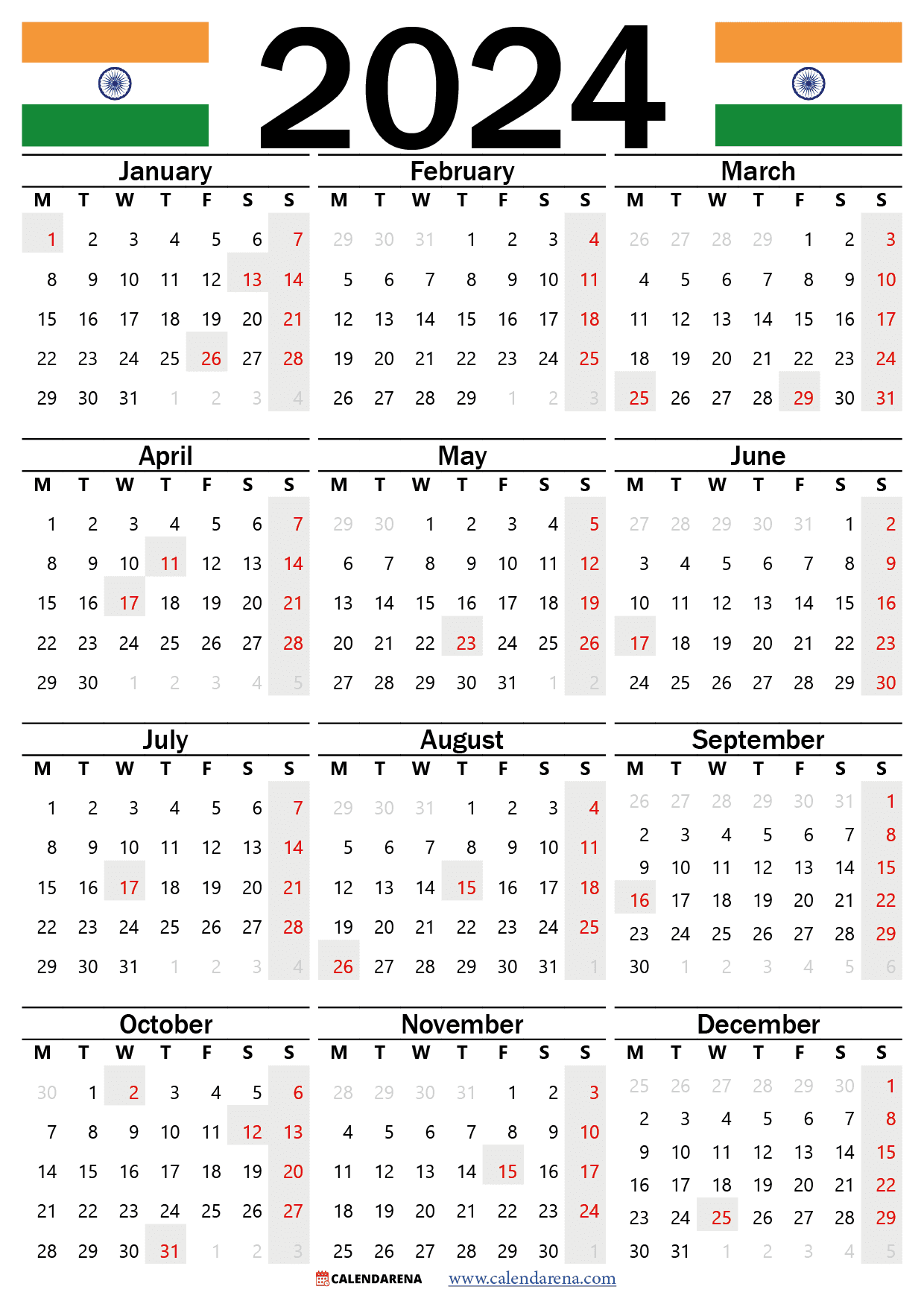 Calendar india with holidays and festivals