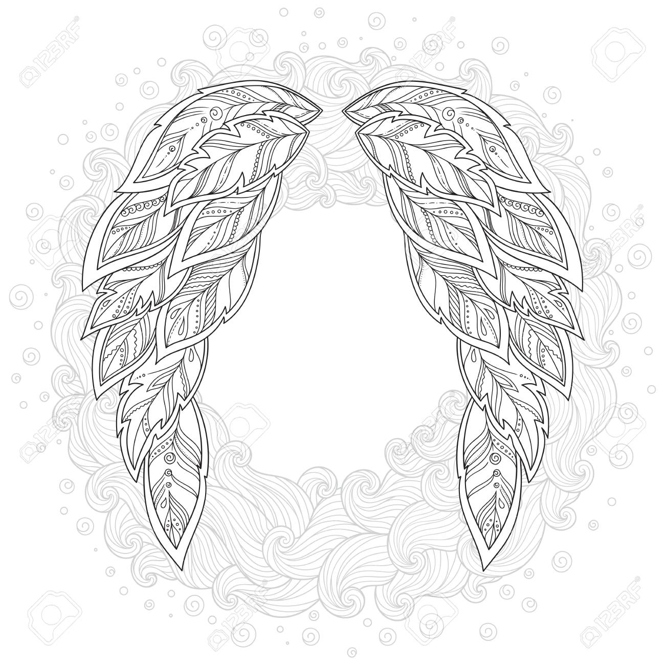 Wings feather pattern for coloring book ethnic patterned vector illustration african indian totem tattoo zentangle design sketch for art therapy coloring page poster print or t