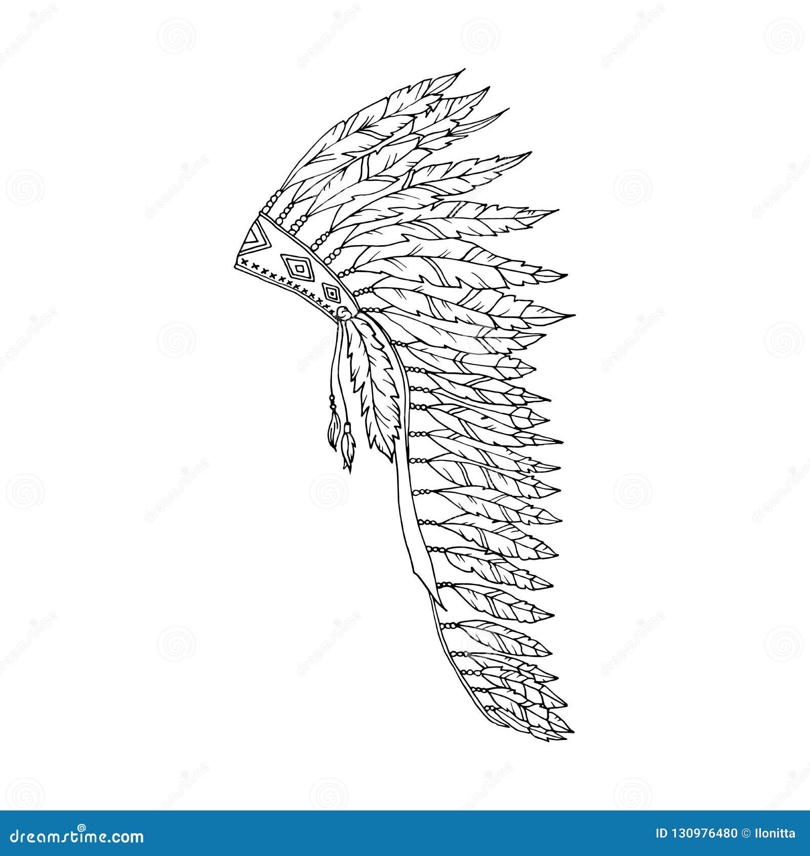 Warbonnet feather hat coloring page fashion accessory stock vector