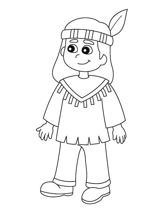 Native american girl with feather headband digital download coloring pages