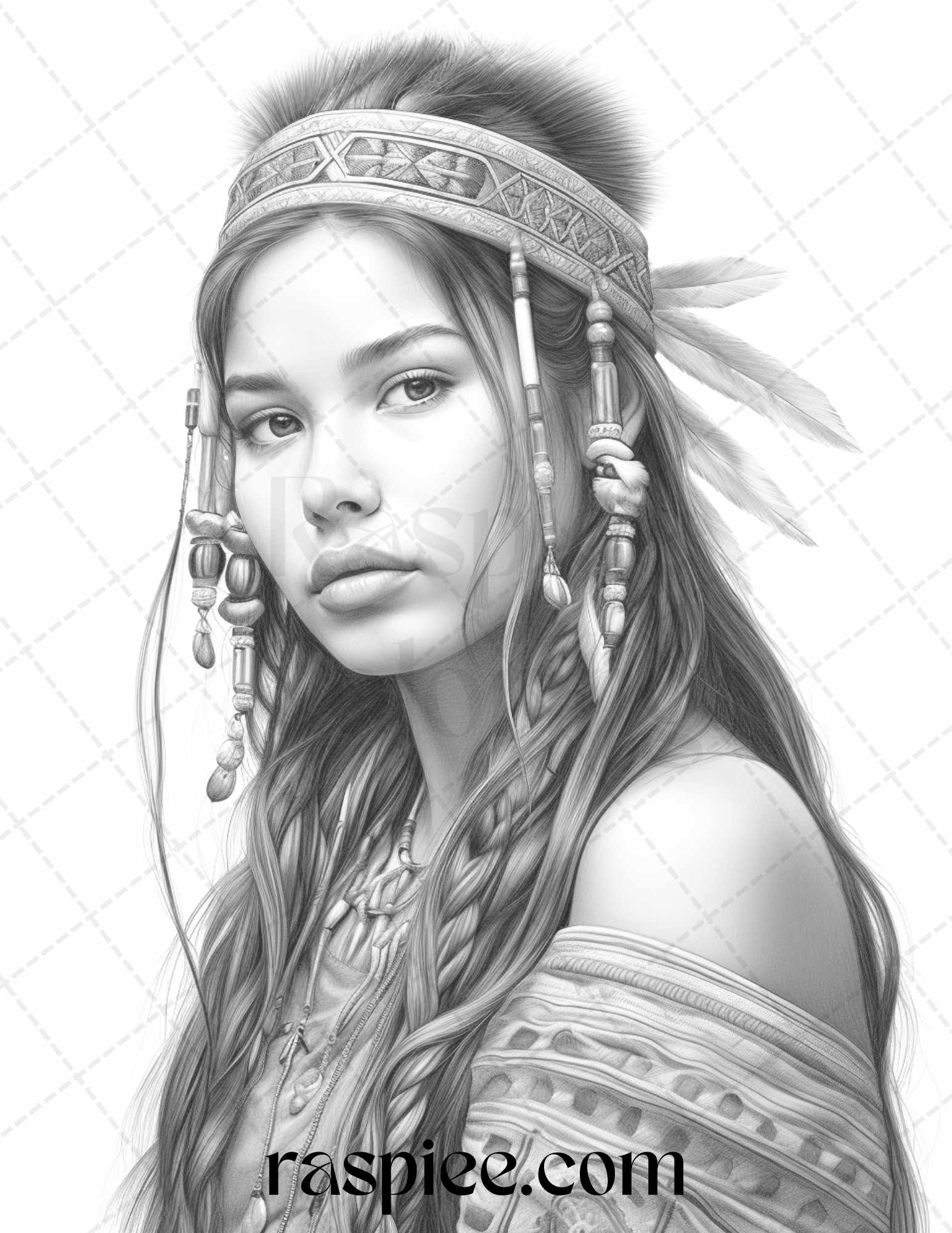 Native american portrait grayscale coloring pages printable for adults â coloring