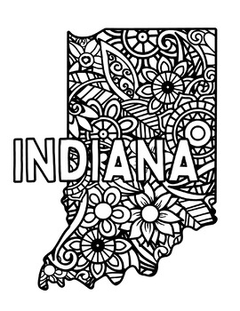 Indiana coloring pages state name shape floral mandala by fresh hobby
