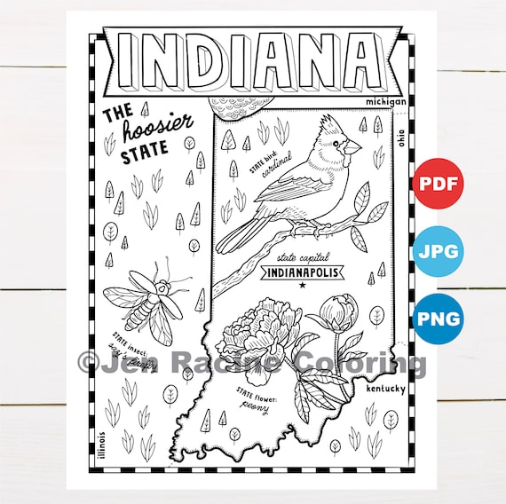 Indiana coloring page united states state map wildlife state symbols flowers coloring pages