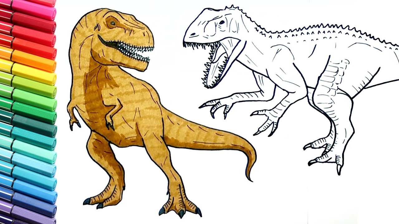 Induinus vs trex jurassic world dinosaurs color pages for kids