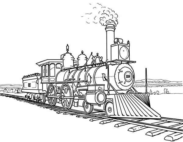 Railroad amazing steam train on railroad coloring page dibujo tren tren para colorear pãginas para colorear