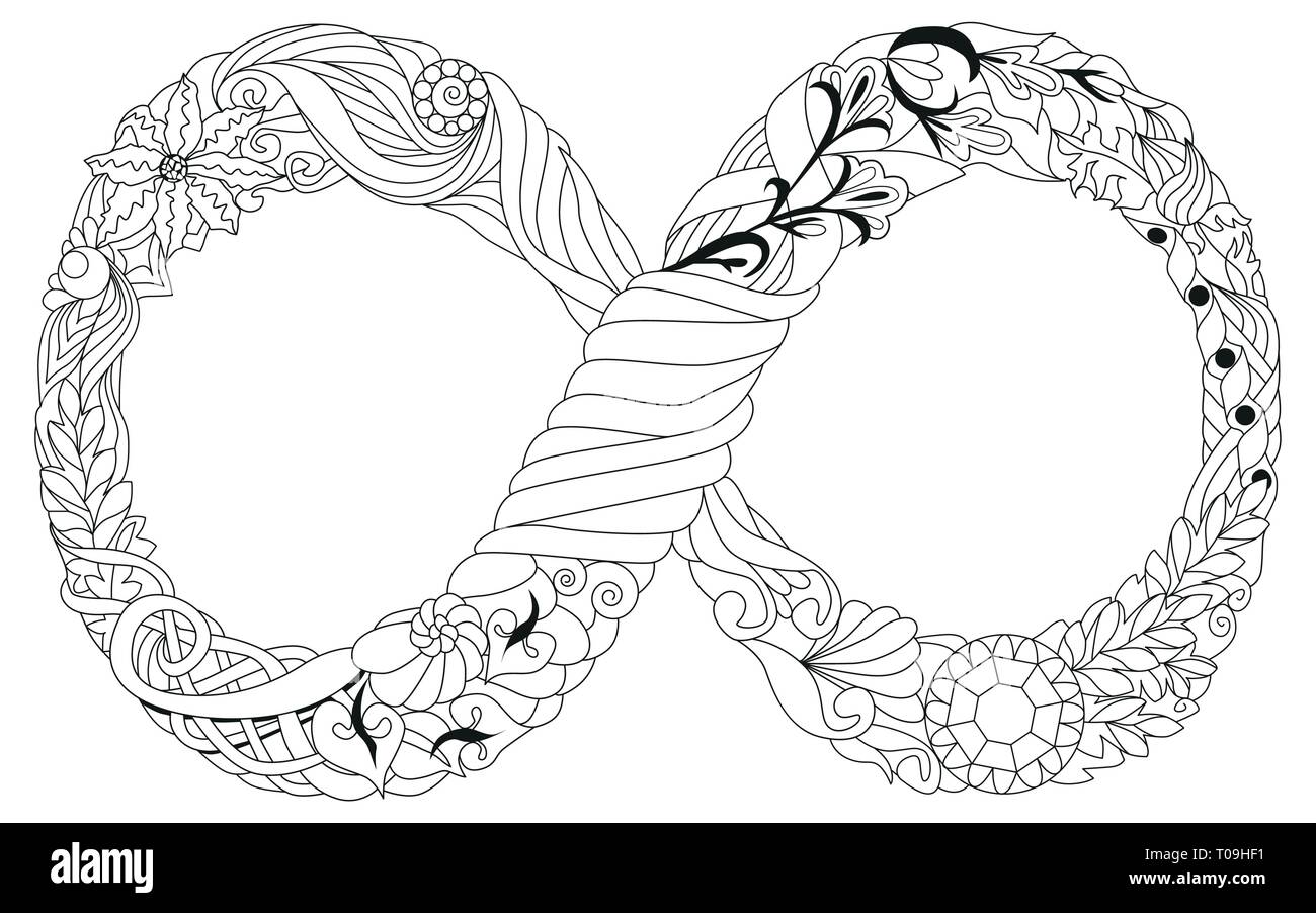 Vector ornamental infinity symbol zentangle styled zentangled object for adult coloring pages eternal life sign hand drawn infinity stock vector image art