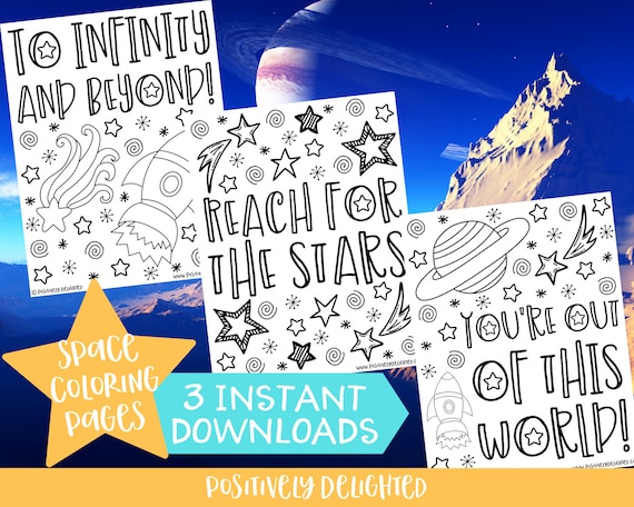Space coloring pages to infinity beyond planet astronaut rocket space birthday coloring pages for kids instant download pdf