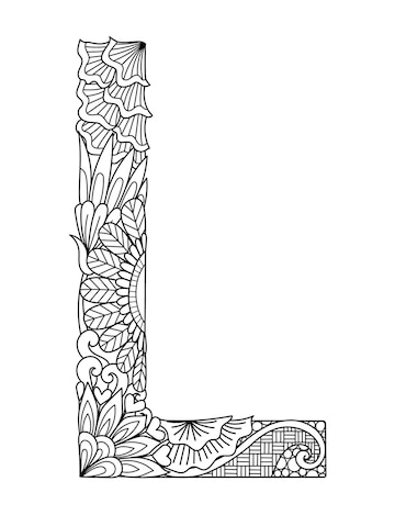Premium vector mandala letter l monogram adult coloring book engraving design