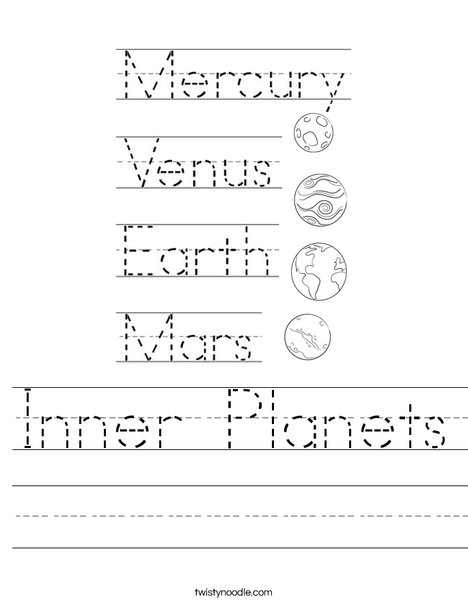 Inner planets worksheet