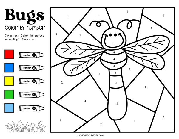 Color by number bug printables homemade heather