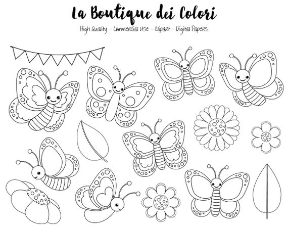 Pastel butterfly digital stamps clipart cute png spring bugs garden flowers insect clip art scrapbook illustrations for coloring pages