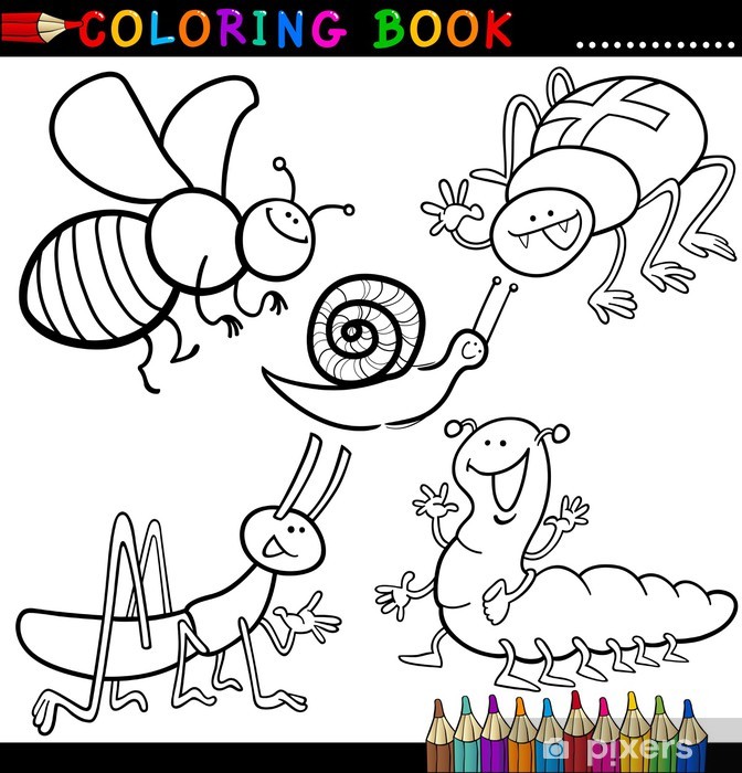 Sticker insects and bugs for coloring book or page