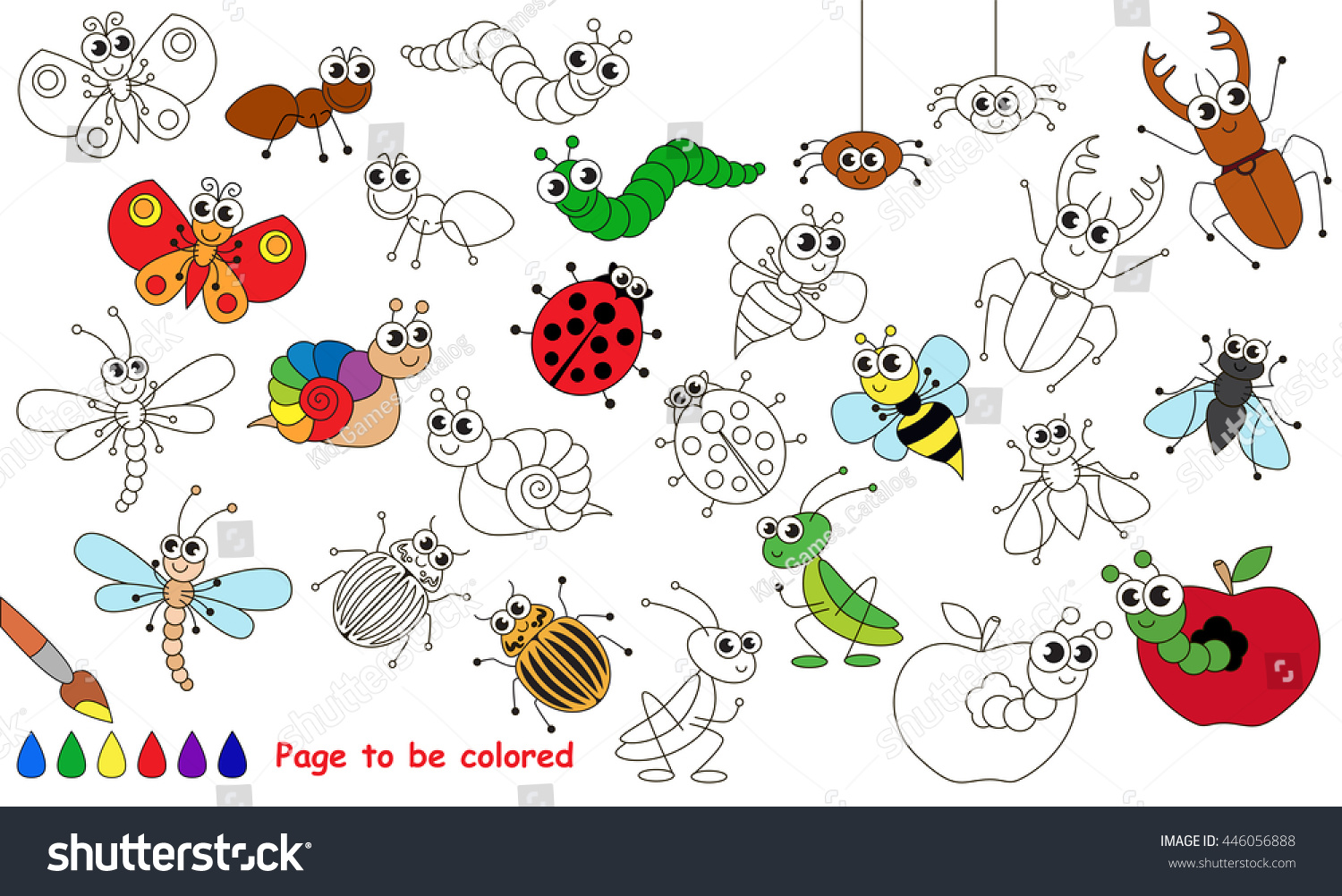 Conjunto de insectos divertidos a colorear vector de stock libre de regalãas
