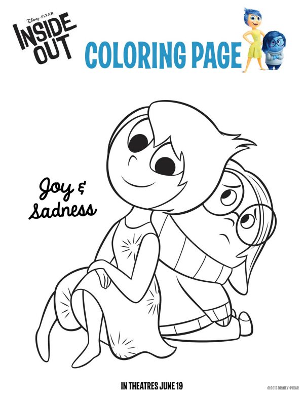 Disney pixar inside out free printable joy and sadness coloring sheet