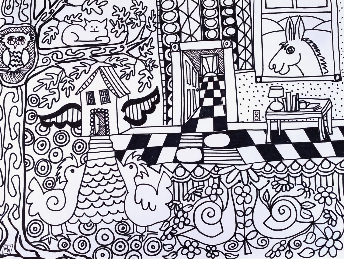 Inside outside a digital coloring page