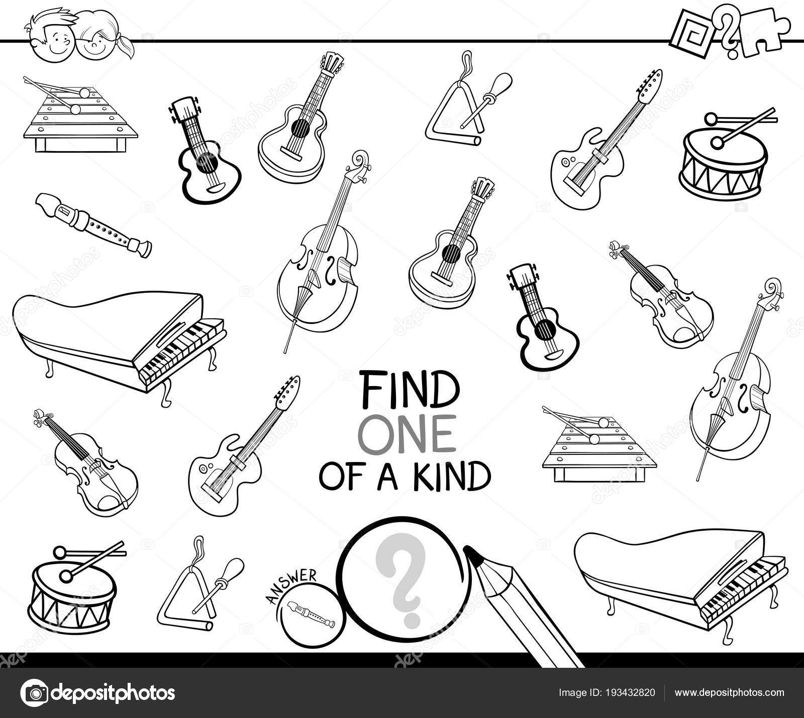 Uno de un tipo con instrumentos musicales libro de color vector de stock por izakowski