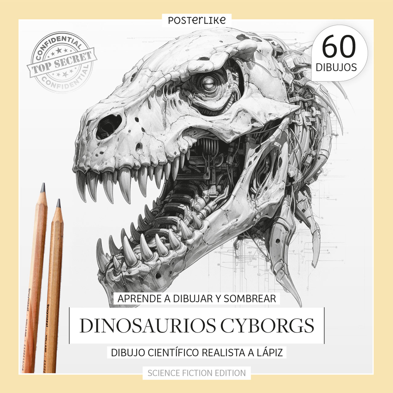 Aprende a dibujar y sombrear dinosaurios cyborgs dibujo cientãfico realista a lãpiz de grafito