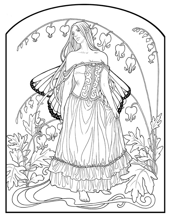 Digital fairy coloring pack fantasy and nature adult intermediate art nouveau pdf download