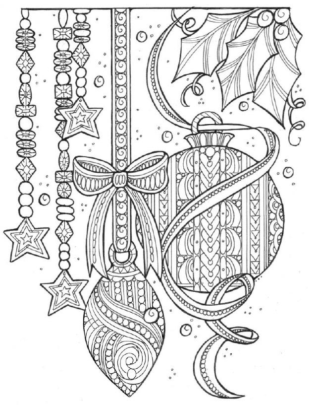 Magical christmas tree adornments coloring page