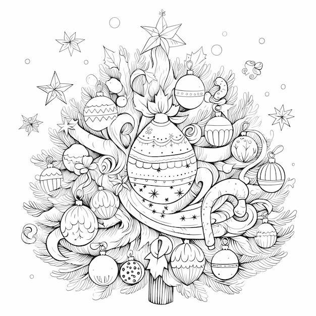 Premium ai image intricate christmas coloring with snowflakes trees and a full moon