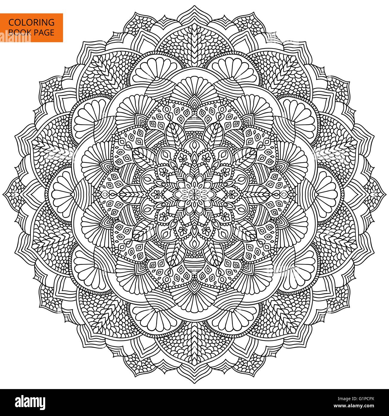 Intricate black mandala for coloring book stock vector image art