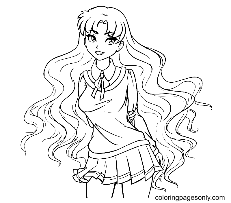 Long hair anime girl coloring pages printable for free download