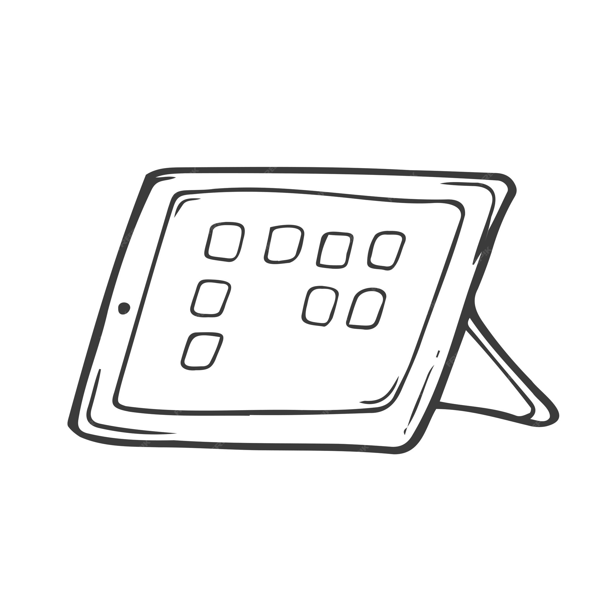 Premium vector doodle of digital tablet black and white illustration hand drawn doodle vector