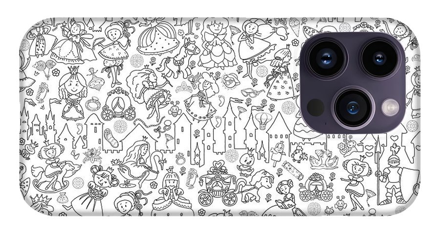 Line art illustration printable coloring pages for children poster princesses iphone pro case by olha zolotnyk