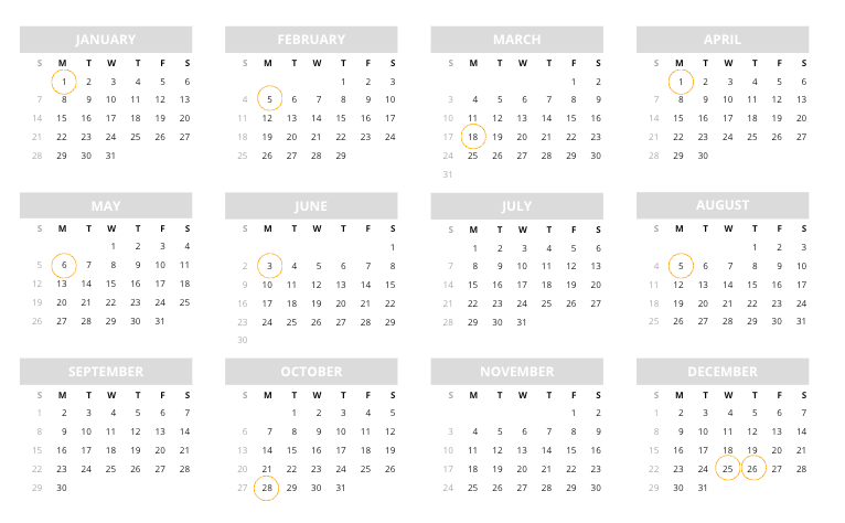 Bank holidays ireland and calendars