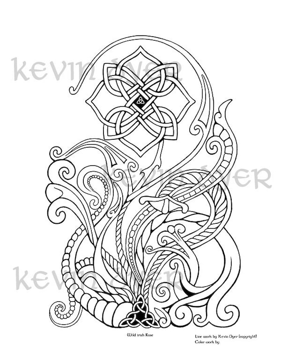 Celtic fantasy adult coloring pages digital download tree of life siren wild irish rose celtic dragon mermaid scottish knot