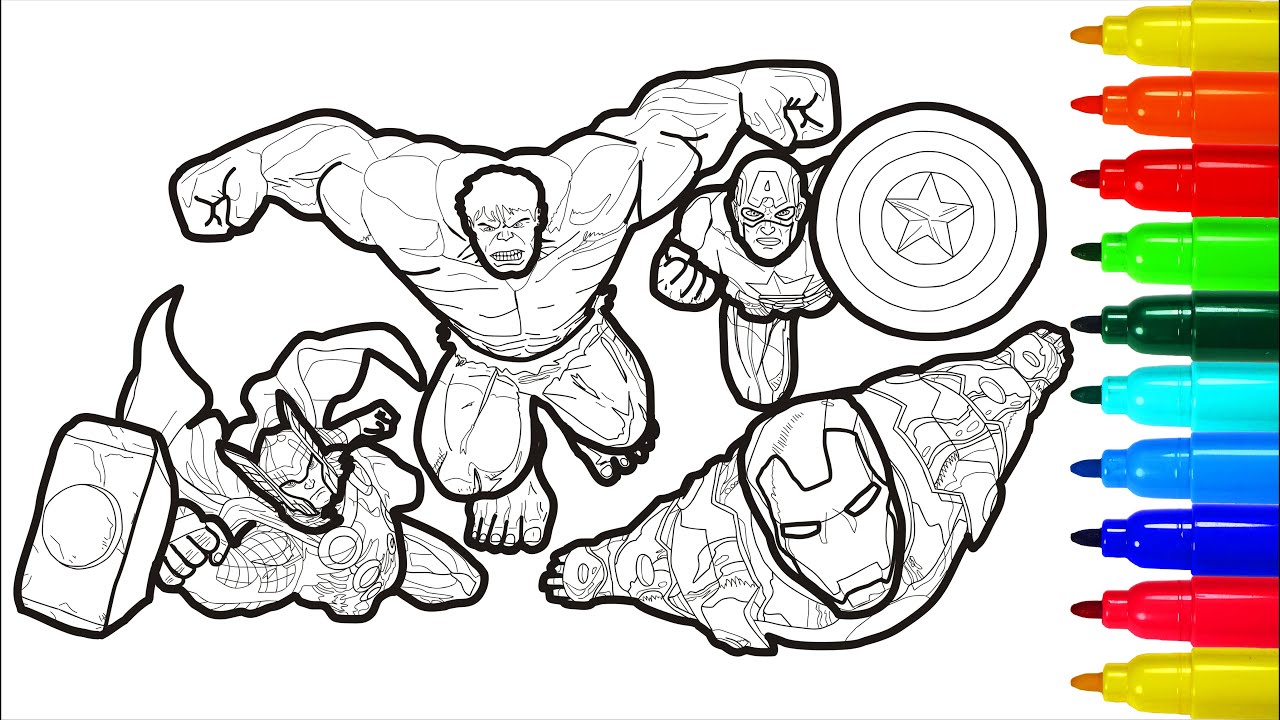 The arvel coloring pages iron an hulk captain aerica thor coloring with colored arkers