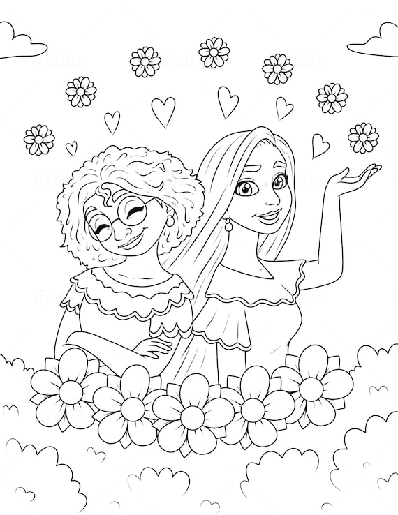Printable encanto coloring pages isabela mirabel luisa bruno adult kids coloring book