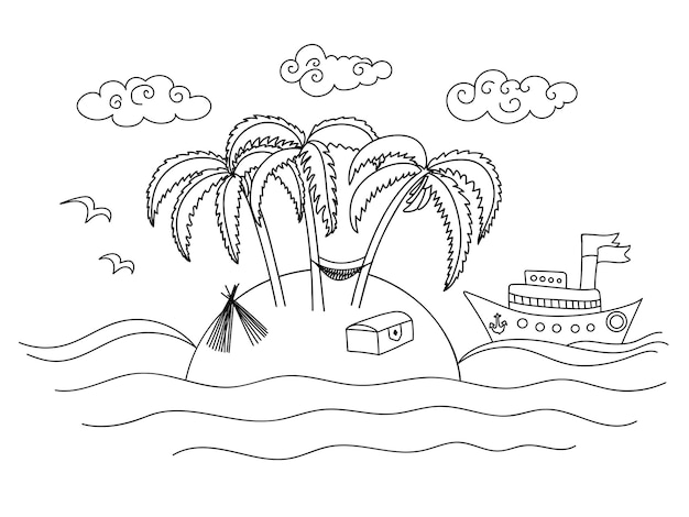 Island coloring page vectors illustrations for free download