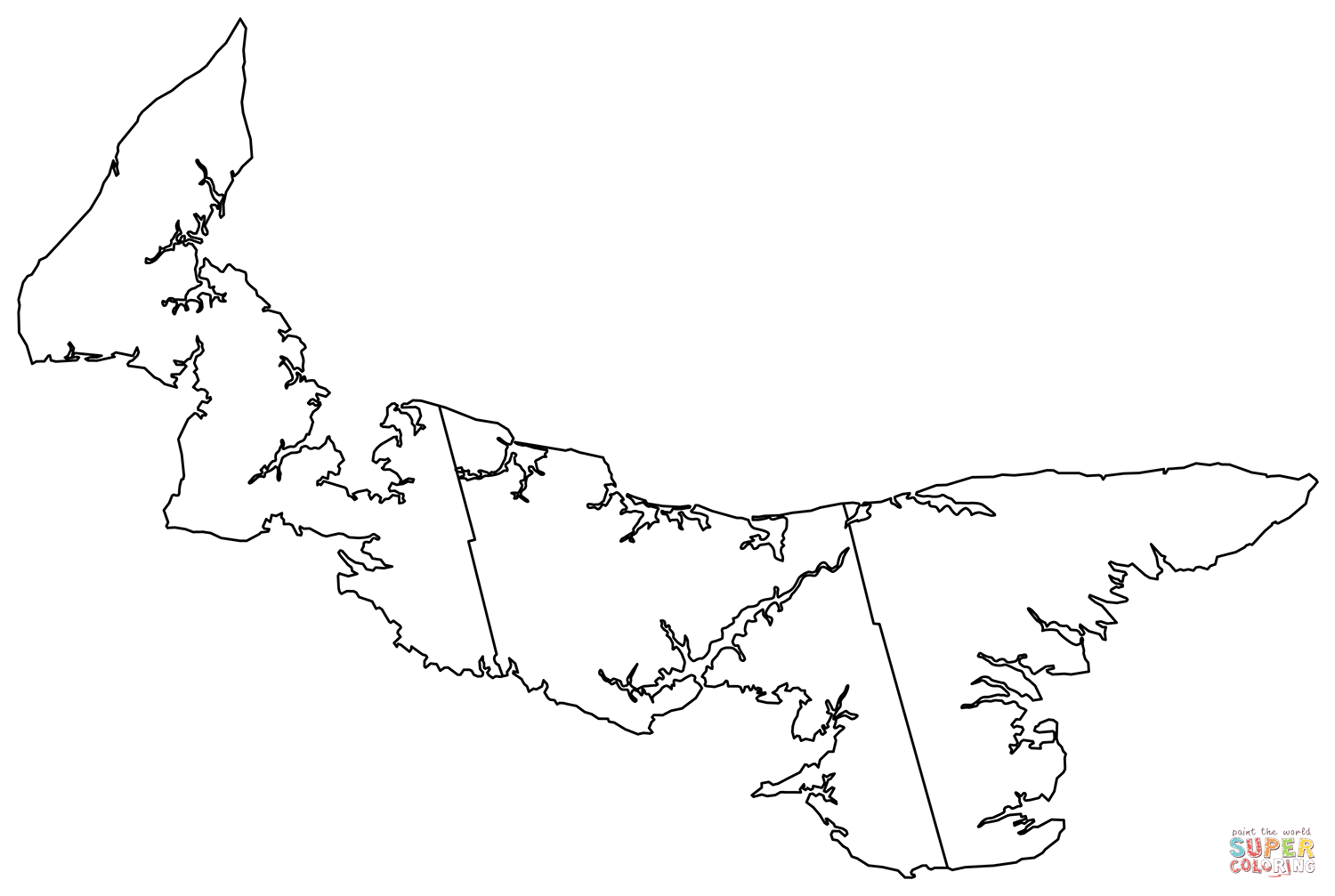 Dibujo de mapa mudo de la isla del prãncipe eduardo con regiones para colorear dibujos para colorear imprimir gratis