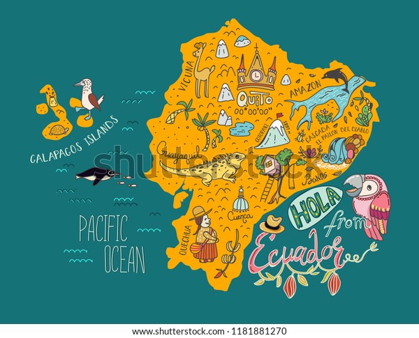 Illustrated map ecuador galapagos islands vector stock vector royalty free