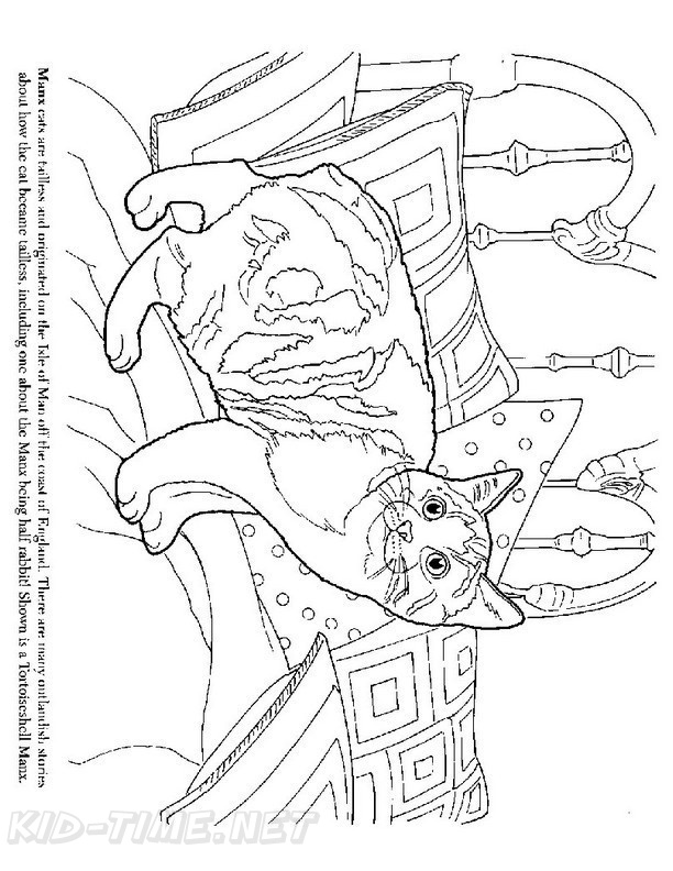 Manx cat breed coloring book page